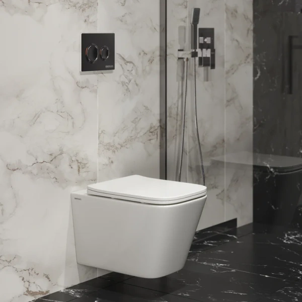 Унитаз подвесной BERGES Floe безободковый 082134 (детальная фотография), недорогие, безободковые, сиденье с микролифтом 