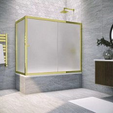 Душевая шторка на ванную профиль золотой стекло сатин Vegas-glass