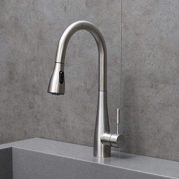 Смеситель для кухни Lemark Expert с выдвижным изливом LM5084S (детальная фотография), на мойку, на столешницу