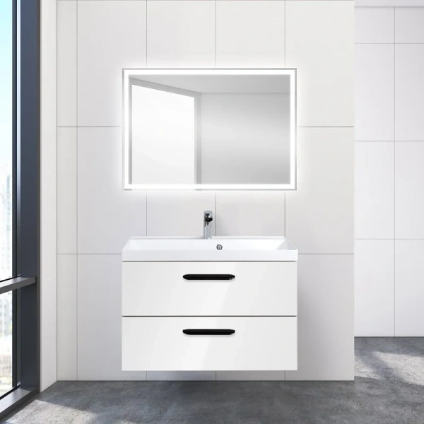 Тумба под раковину подвесная BelBagno Aurora 80 см bianco lucido AURORA-800-2C-SO-BL (детальная фотография), современная, hi-tech