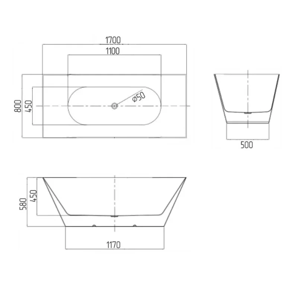 Ванна акриловая Grossman Cristal GR-2023, 170 x 80 см, белая (детальная фотография), акриловые