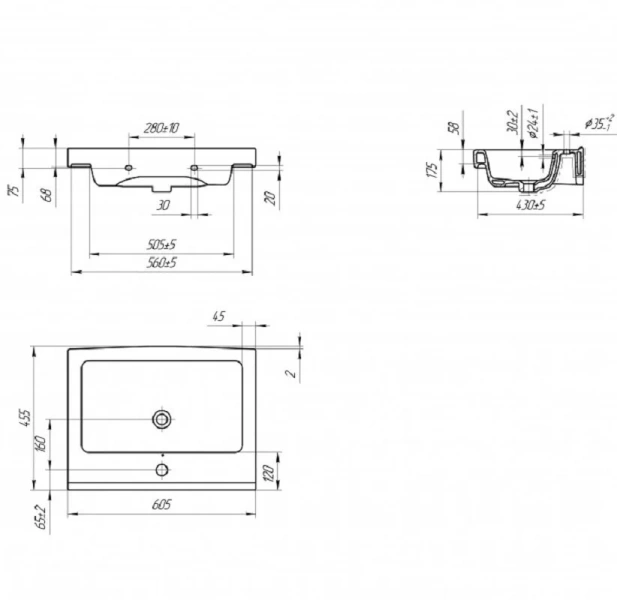 Раковина Cersanit Grand UM-GRA60/1 белая (детальная фотография), современные, hi-tech