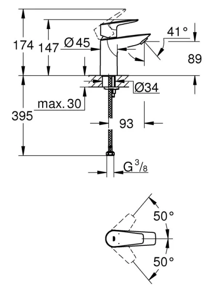 Смеситель для раковины Grohe BauEdge хром 23330001 (детальная фотография), для раковины