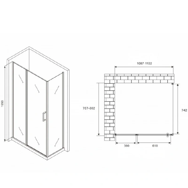 Душевой уголок Abber Sonnenstrand 110х80 см профиль хром, стекло матовое AG04110MS-S80M (детальная фотография), прямоугольные