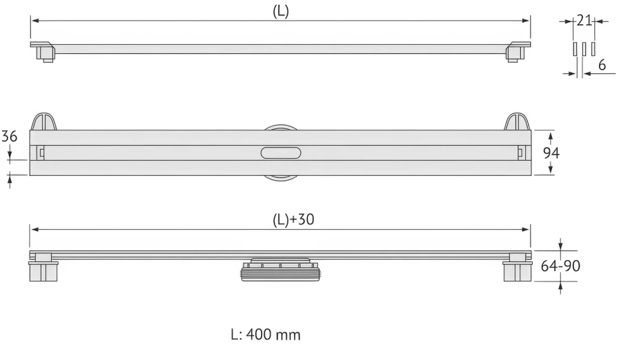 Душевой лоток BERGES Super Slim 40 см хром матовый 090177 (детальная фотография), стандартные index_1