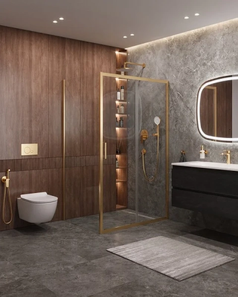 Душевой уголок Cezares Molveno 140x90 см стекло прозрачное профиль золото MOLVENO-AH-11-140/90-C-BORO-IV (детальная фотография), современные, hi-tech