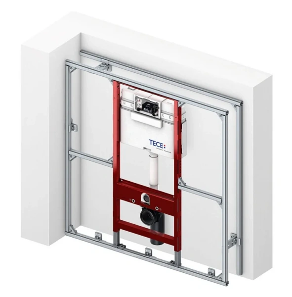 Инсталляция для унитаза Tece TECEprofil без кнопки смыва 9300302 (детальная фотография), слив эконом-стандарт под две клавиши