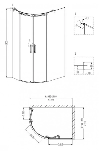 Душевой уголок Grossman Galaxy 110x80 см без поддона GR-4110L (детальная фотография), хром