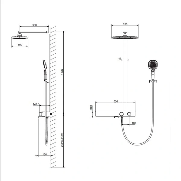 Душевая стойка Vincea Inspire черная VSFS-3I13TMB (детальная фотография), современные, hi-tech