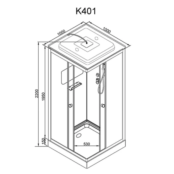 Душевая кабина Deto K 100x100 см с led подсветкой K401SLED (детальная фотография), квадратные