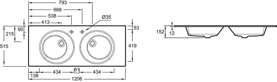 Раковина Jacob Delafon Odeon Rive Gauche 121 см матовая бронза EB2565-DE3 (детальная фотография), современные, hi-tech