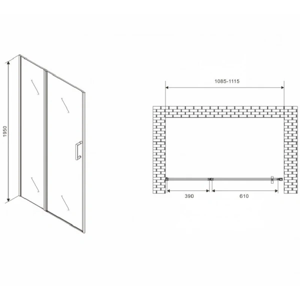Душевая дверь в нишу Abber Sonnenstrand AG04110 110 см распашная (детальная фотография), современные, hi-tech