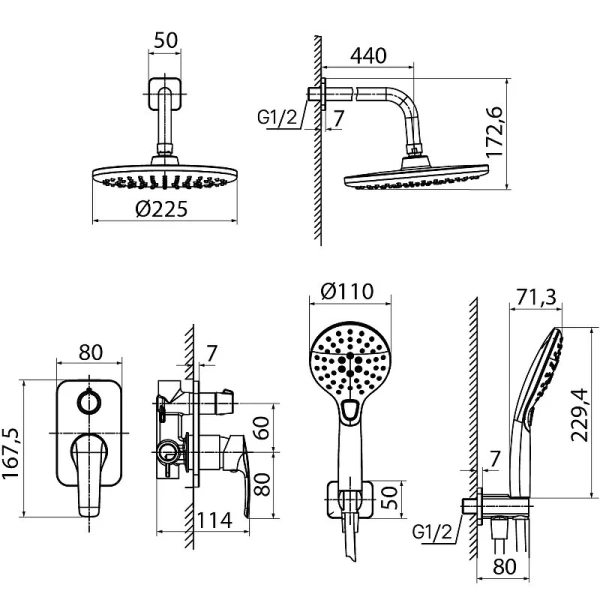 Душевой комплект IDDIS Ray черный матовый RAYBL02i67 (детальная фотография), комплекты