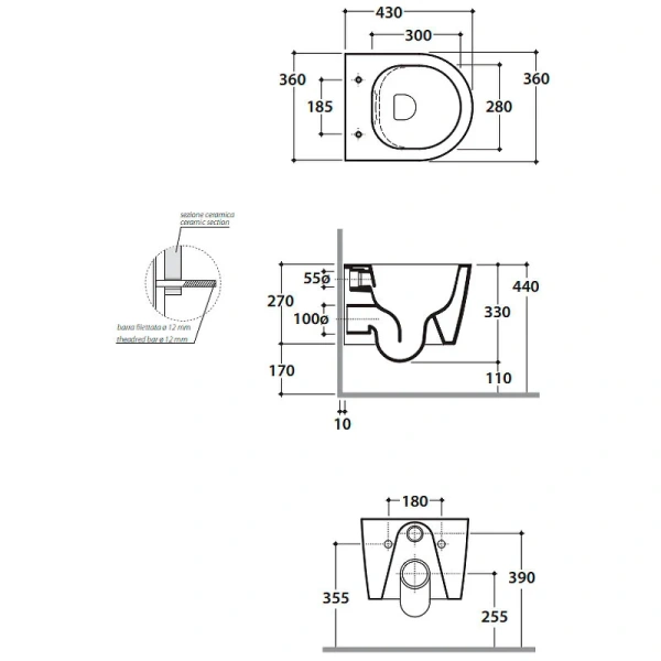 Унитаз подвесной Globo Forty3 белый безободковый FOS06.BI (детальная фотография), современные, hi-tech