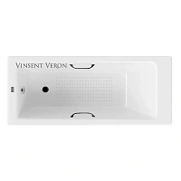 Чугунная ванна Vinsent Veron Tampa VTP1707042H/VH0012BL-AS, 170 x 70 см, с антискользящим покрытием, ручки черные матовые, цвет белый