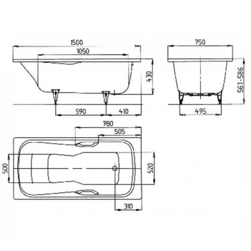 Ванна стальная Kaldewei Dyna Set Star mod. 625 150х75 см с покрытием Easy-Clean и полный Anti-SlIp 226734013001 (детальная фотография), стальные