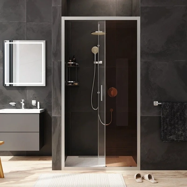 Душевая дверь в нишу AM.PM Gem Solo 100 см профиль хром стекло бронза W90G-100-1-195MBr (детальная фотография), хром