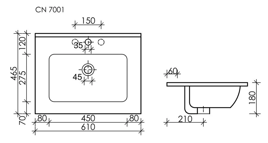 Раковина Sancos Element 61 см черная CN7001MB (детальная фотография), современные, hi-tech
