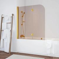 Душевая шторка на ванную профиль золотой стекло бронза Vegas-glass