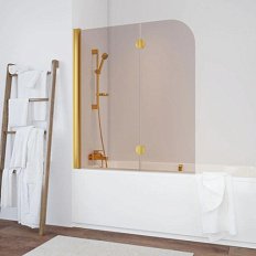 Душевая шторка на ванную профиль золотой стекло бронза Vegas-glass