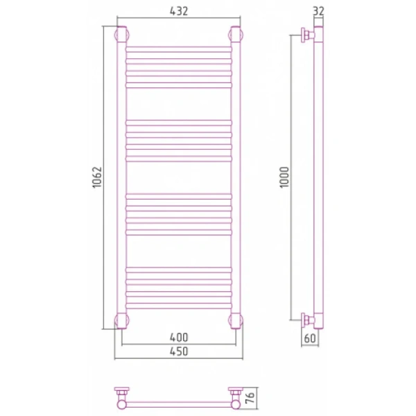Полотенцесушитель водяной Сунержа Богема+ 40х100 см сатин 071-0220-1040 (детальная фотография), современные, hi-tech