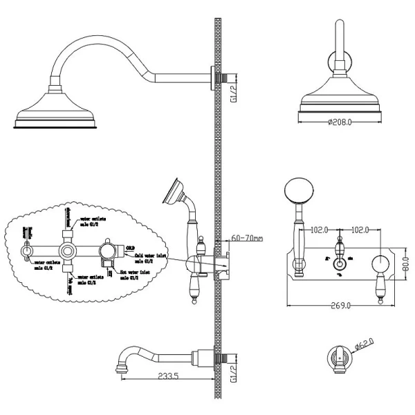 Душевой комплект Boheme Medici бронза ручка Swarovski 308-SW (детальная фотография), душевые комплекты, наборы