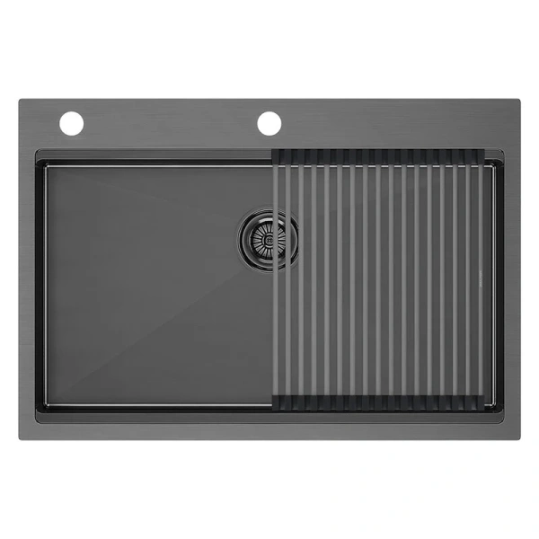 Мойка для кухни Paulmark Vast-Pro 75 см вороненая сталь PM707551-GM (детальная фотография)