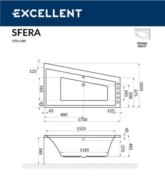 Ванна акриловая Excellent Sfera 170 х 100 см, левая/правая WAEX.SFL17WH (детальная фотография), угловые, приставные, встраиваемые