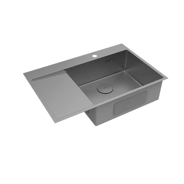 Мойка для кухни Lemark Kezadra 78 см графит, правая 9936155 (детальная фотография), с крылом