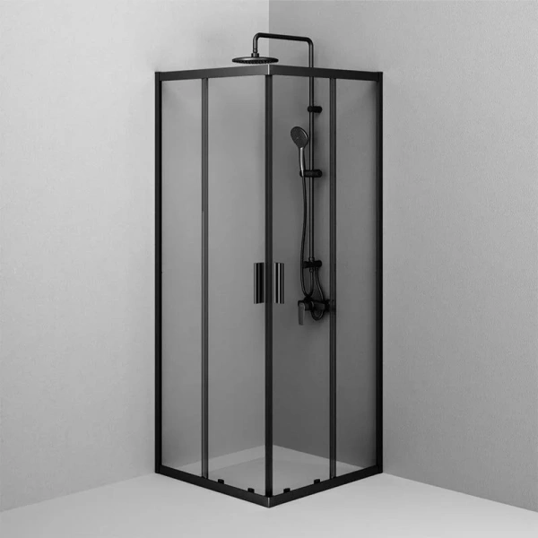 Душевой уголок Am.Pm Gem 80x80 см профиль черный W90G-403-8080-BT (детальная фотография), стеклянные, угловые, без поддона