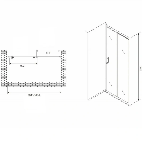 Душевая дверь в нишу Abber Schwarzer Diamant 140 см стекло прозрачное AG301405 (детальная фотография), современные, hi-tech