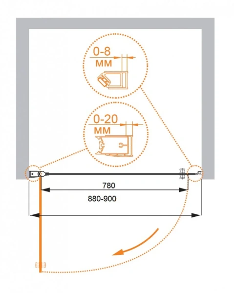 Душевая дверь Cezares Elena 90 см прозрачное стекло ELENA-W-90-C-Cr (детальная фотография), современные, hi-tech