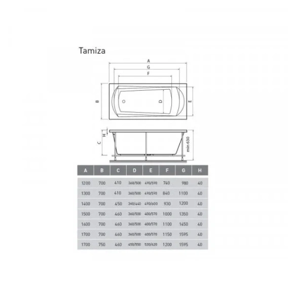 Ванна акриловая Relisan Tamiza 120 х 70 см, Гл000024605, прямоугольная, белая (детальная фотография), современныe, hi-tech