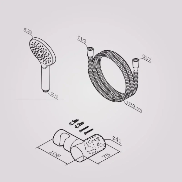 Душевой гарнитур Am.Pm Gem F01900 с ручным душем (детальная фотография), хром, белые, черные