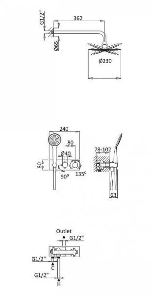 Душевой комплект Cezares хром CZR-B-VDIM-T-01 (детальная фотография), душевые комплекты, наборы