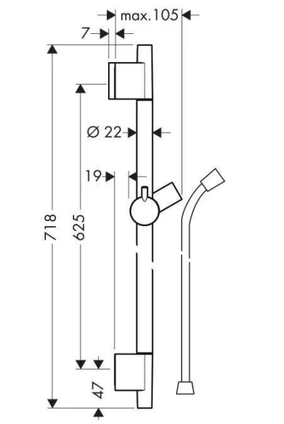 Душевая штанга со шлангом Hansgrohe Unica S PURO 65 СМ хром 28632000 (детальная фотография), хром