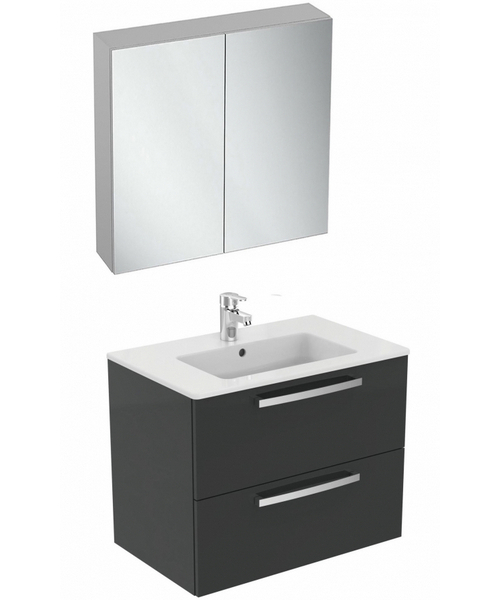 Тумба с раковиной подвесная Ideal Standard Tempo E0537 70 см с 2-мя ящиками (детальная фотография), белая, светло-коричневая, серая