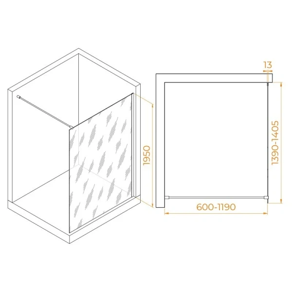 Душевая перегородка RGW Walk In WA-010B 140 см профиль черный, стекло прозрачное 351001014-14 (детальная фотография), современные, hi-tech