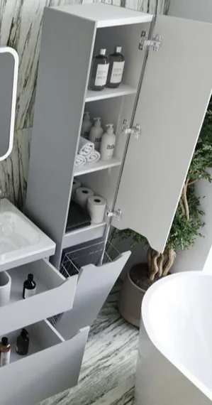 Шкаф-пенал Style Line Марелла Люкс Plus 30 см левый, серый матовый антискрейтч СС-00002444 (детальная фотография), современные, hi-tech