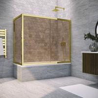 Душевая шторка на ванную профиль золотой стекло бронза Vegas-glass