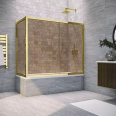Душевая шторка на ванную профиль золотой стекло бронза Vegas-glass