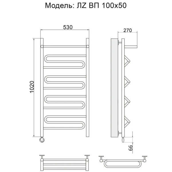 Полотенцесушитель электрический Ника Curve 100х50 см левый ЛЗ ВП 100/50 лев (детальная фотография), хром