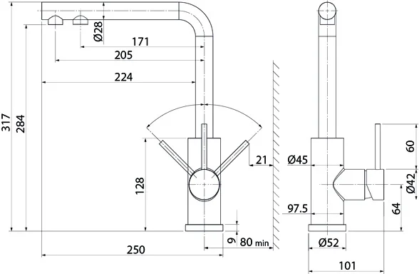 Смеситель для кухни IDDIS Rule сталь матовая RULSTLFi05 (детальная фотография), с поворотным изливом, с длинным изливом, с двумя изливами