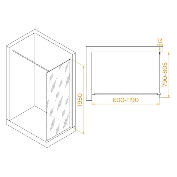 Душевая перегородка RGW Walk In WA-010B 80 см профиль черный стекло серое 351001008-34 (детальная фотография), современные, hi-tech