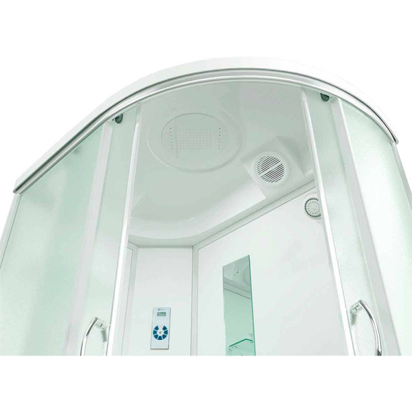 Душевая кабина левосторонняя, задняя стенка белая, стекло матовое, Erlit Comfort ER4512TPL-C3 ER4512TPL-C3-RUS (детальная фотография), угловые, недорогие, с гидромассажем, c тропическим душем, с вентиляцией, с крышей