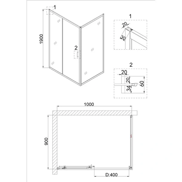 Душевой уголок Niagara Nova 100x90 см профиль черный NG-82-10AB-A90B (детальная фотография), прямоугольные