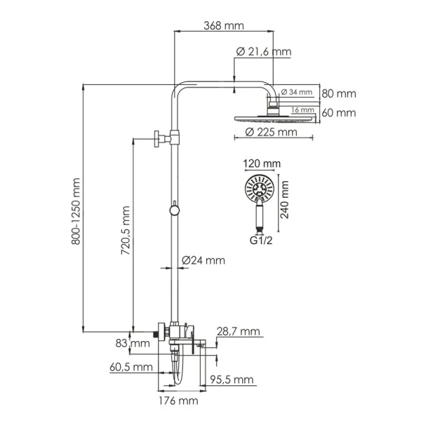 Душевая стойка WasserKRAFT Mindel со смесителем A185.067.058.WM (детальная фотография), современные, hi-tech