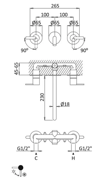 Смеситель для раковины Cezares Leaf sunrise LEAF-BLI3L-L-SR (детальная фотография), для раковины