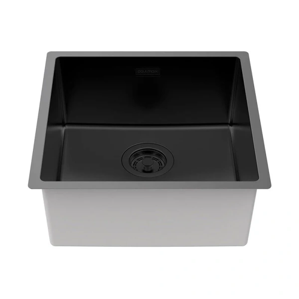 Мойка для кухни Paulmark Lassan 44 см матовый черный LA44-MBN (детальная фотография), из нержавеющей стали, стальные, металлические