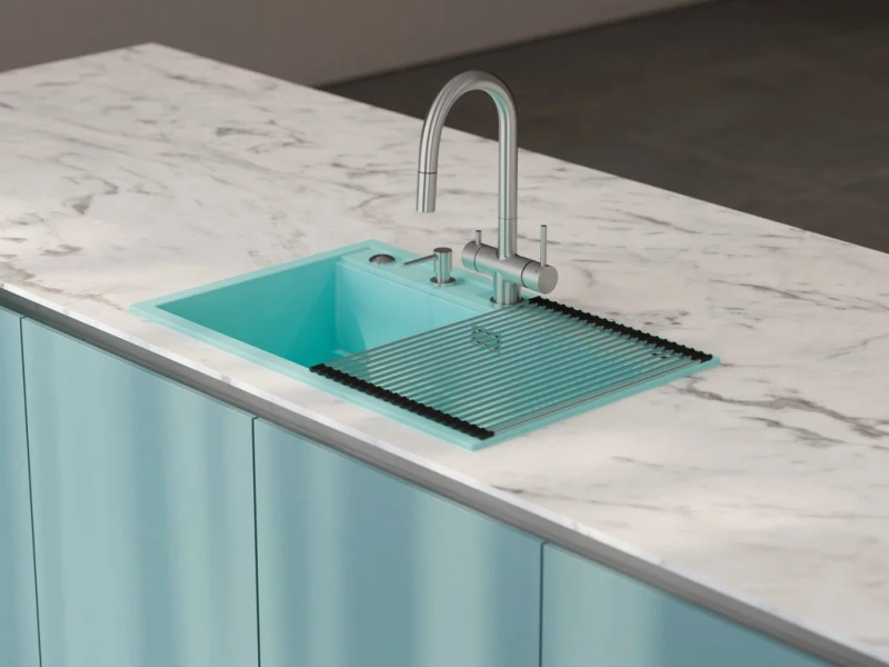 Мойка для кухни Omoikiri Kitagawa 79-LB-AZ 79 см azur blue 4993275 (детальная фотография), прямоугольной формы